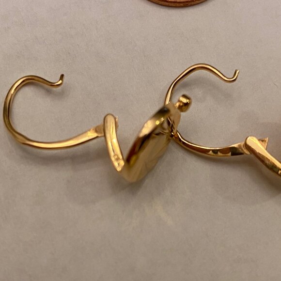 Vintage Russian USSR Solid 14K/*583 Rose Gold Dangle Earrings Diamond Cut EUC - Picture 2 of 4